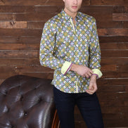 Beige Pattern Button Down Shirt Long Sleeve Button Down Eight-X   