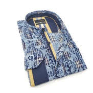 Navy Jacquard Button Down Shirt W/ Paisley Flocking Long Sleeve Button Down Eight-X   