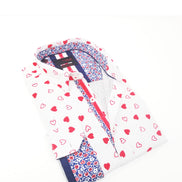 White Button Down Shirt W/ Flocking Hearts Long Sleeve Button Down Eight-X   