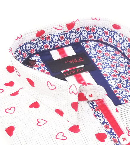 White Button Down Shirt W/ Flocking Hearts Long Sleeve Button Down Eight-X   