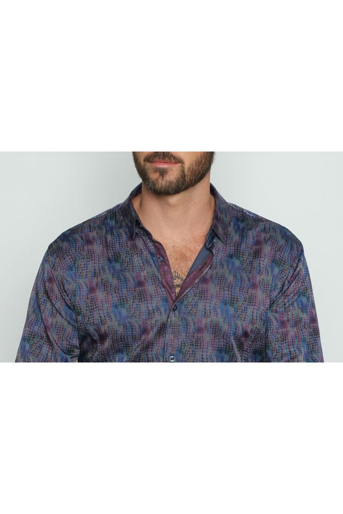 Multi Color Wave Design Button Down Shirt Long Sleeve Button Down EightX   