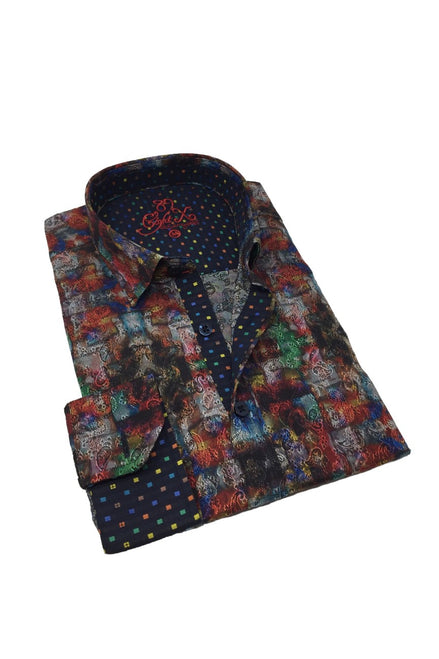 Multi Color Dark Paisley Button Down Shirt Long Sleeve Button Down Eight-X   