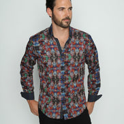 Multi Color Dark Paisley Button Down Shirt Long Sleeve Button Down Eight-X   