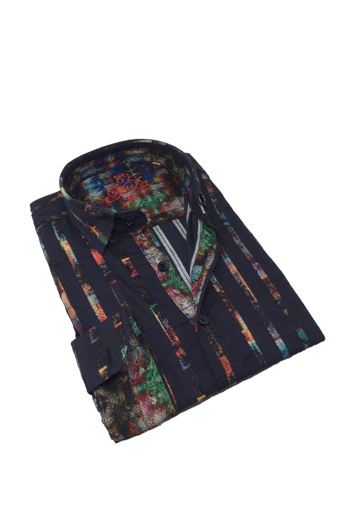 Multi Color Stripe And Paisley Button Down Shirt Long Sleeve Button Down EightX   