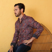 Hounds tooth Multi Color Button Down Shirt Long Sleeve Button Down EightX   