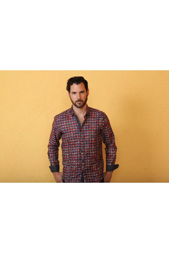 Hounds tooth Multi Color Button Down Shirt Long Sleeve Button Down EightX   