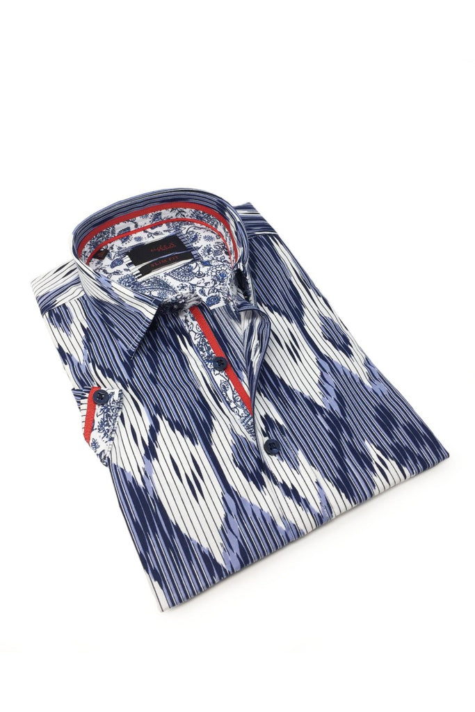 Navy Stripe And Melt Short Sleeve Shirt With Trim Short Sleeve Button Down EightX   