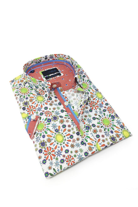 Radiant Sun Pattern Short Sleeve Shirt W/ Trim Short Sleeve Button Down EightX   