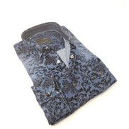 Snap Button Denim Shirt W/ Flocking Long Sleeve Button Down EightX   