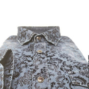 Snap Button Denim Shirt W/ Flocking Long Sleeve Button Down EightX   