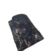 Jacquard Gold Floral Foil Button Down Shirt Long Sleeve Button Down EightX   