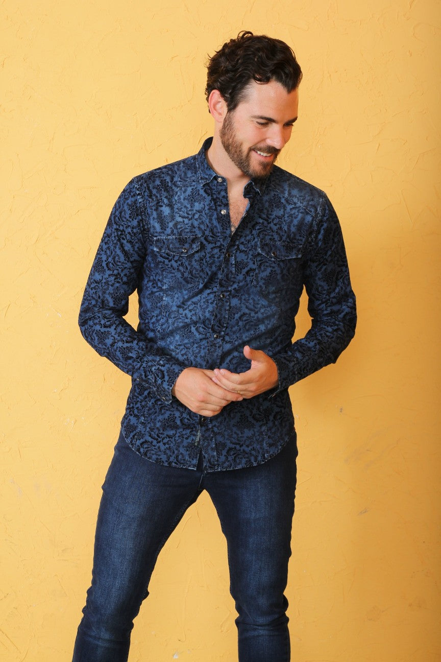 Eight-X | Designer Dress Shirts | Denim Shirt With Snap Buttons