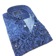 Denim Button Down Shirt W/ Snap Black Flocking Long Sleeve Button Down EightX   