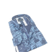 Blue Shadow Print Button Down Shirt Long Sleeve Button Down EightX   