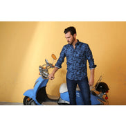 Blue Shadow Print Button Down Shirt Long Sleeve Button Down EightX   
