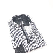Chevron Black And White Button Down Shirt W/ Trim Long Sleeve Button Down EightX   