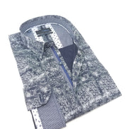 Navy Static Print Button Down Shirt W/ Trim Long Sleeve Button Down EightX   