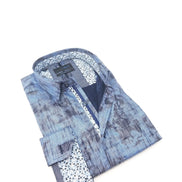 Blue Matter Print Button Down Shirt W/ Trim Long Sleeve Button Down EightX   