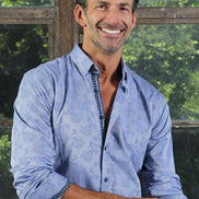 Pinstripe Blue Paisley Jacquard Button Down Shirt Long Sleeve Button Down EightX   
