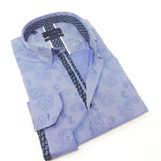 Pinstripe Blue Paisley Jacquard Button Down Shirt Long Sleeve Button Down EightX   