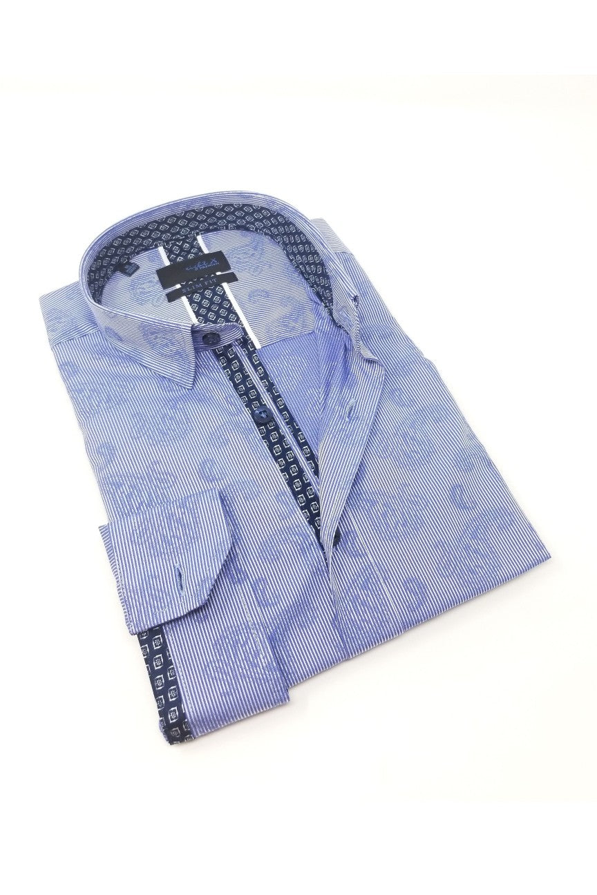 Eight-X | Designer Dress Shirts | Pinstripe BLUE Paisley Jacquard Shirt BLUE / S Eight-X | Designer Dress Shirts | Pinstripe BLUE Paisley Jacquard Shirt BLUE / S