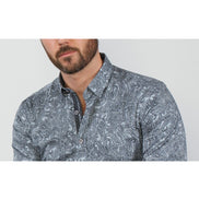 Blue Sketch Paisley Button Down Shirt W/ Trim Long Sleeve Button Down EightX   