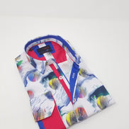 Colorful Globes Button Down Shirt W/ Red Trim Long Sleeve Button Down EightX   