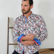 Comic Style Button Down Shirt W/ Trim Long Sleeve Button Down EightX   