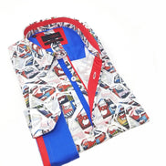 Comic Style Button Down Shirt W/ Trim Long Sleeve Button Down EightX   