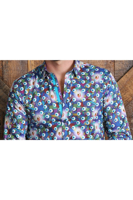 Radical Eyeball Button Down Shirt W/ Trim Long Sleeve Button Down EightX   