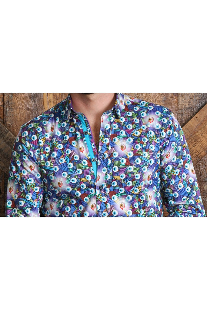 Radical Eyeball Button Down Shirt W/ Trim Long Sleeve Button Down EightX   