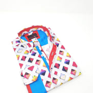 Color Grid Button Down Shirt W/ Turquoise Trim Long Sleeve Button Down EightX   