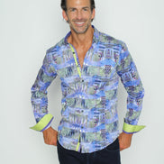 Retro Signals Button Down Shirt W/ Trim Long Sleeve Button Down EightX   