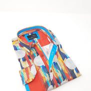 Retro Circles Design Button Down Shirt W/ Trim Long Sleeve Button Down EightX   