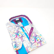 Retro Digital Button Down Shirt W/ Trim Long Sleeve Button Down EightX   