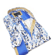 Blue Flower Button Down Shirt W/ Trim Long Sleeve Button Down EightX   