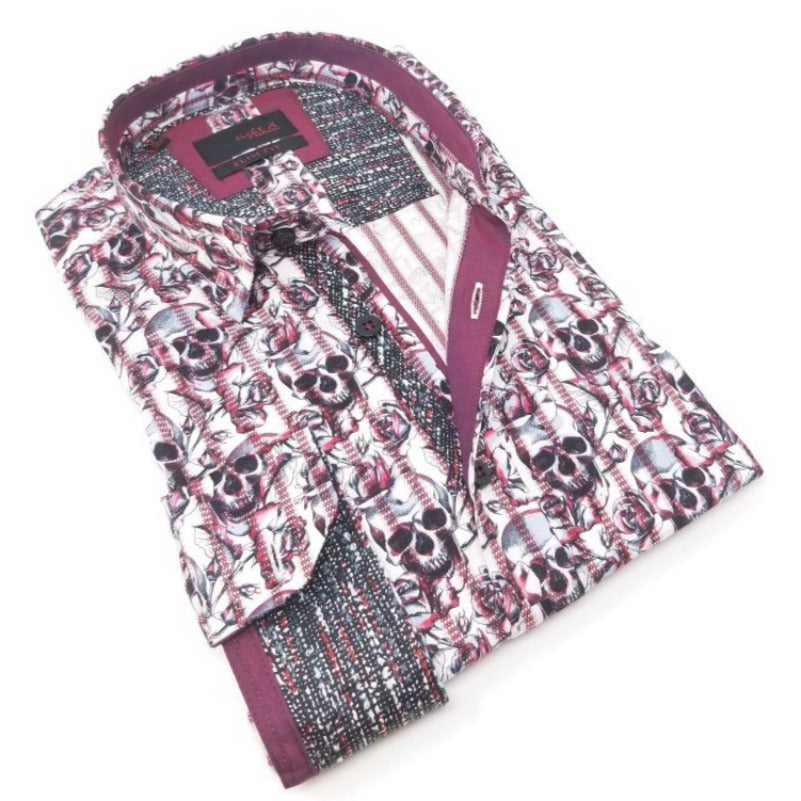 Eight-X | Designer Dress Shirts | Skull and Rose Print Shirt Red / S Eight-X | Designer Dress Shirts | Skull and Rose Print Shirt Red / S