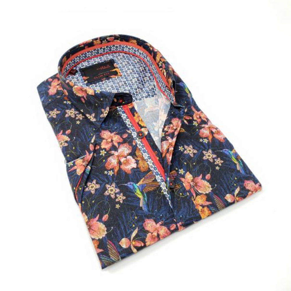 Garden Print Short Sleeve Shirt Short Sleeve Button Down EightX   