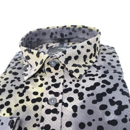 Grey Button Down Shirt W/ Dot Flocking Long Sleeve Button Down EightX   