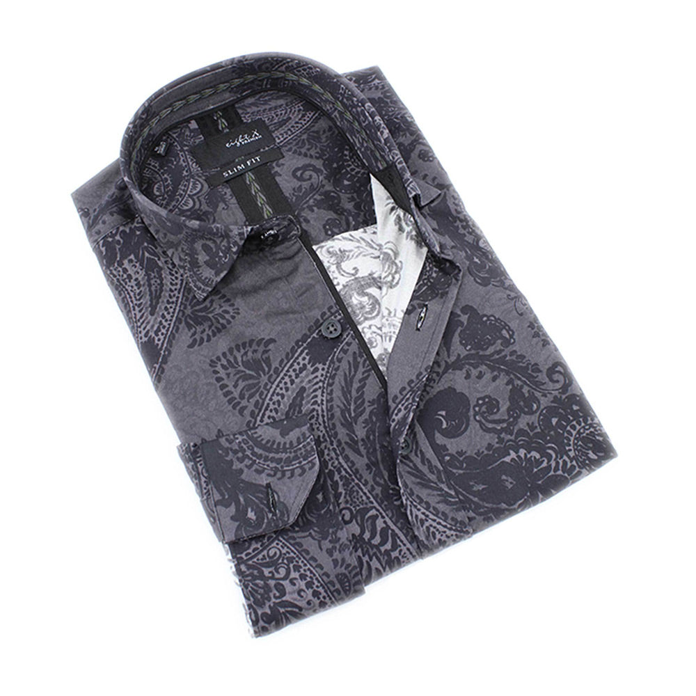 Black Paisley Button Down Mens Shirt Long Sleeve Button Down EightX BLACK S 