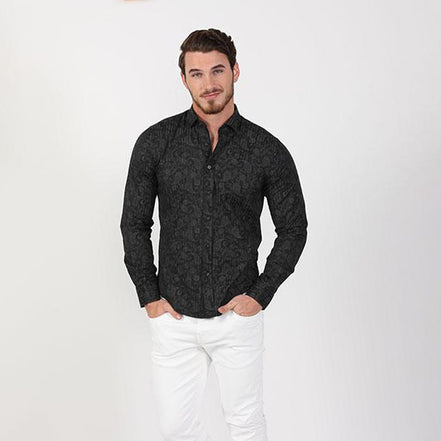 Black Paisley Button Down Shirt Long Sleeve Button Down EightX   