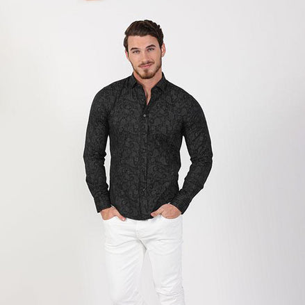 Black Paisley Button Down Shirt Long Sleeve Button Down EightX   