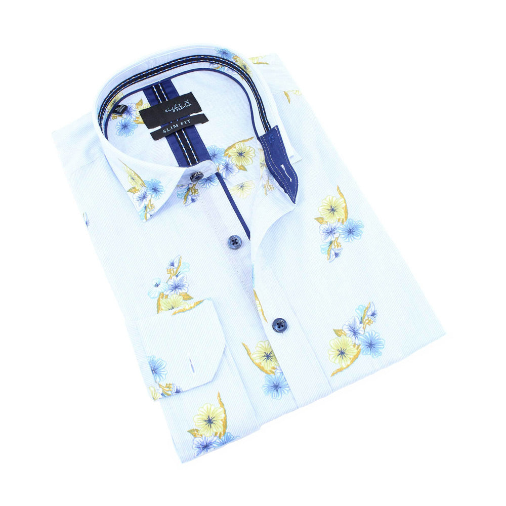 Eight-X | Designer Dress Shirts | Light BLUE Pin Stripe Floral Shirt BLUE / 2XL Eight-X | Designer Dress Shirts | Light BLUE Pin Stripe Floral Shirt BLUE / 2XL