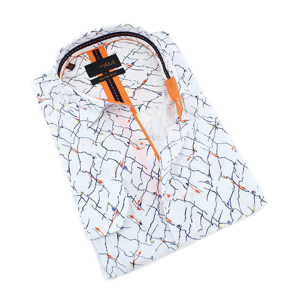 Men's slim fit collar button up dress shirt with fractured digital print