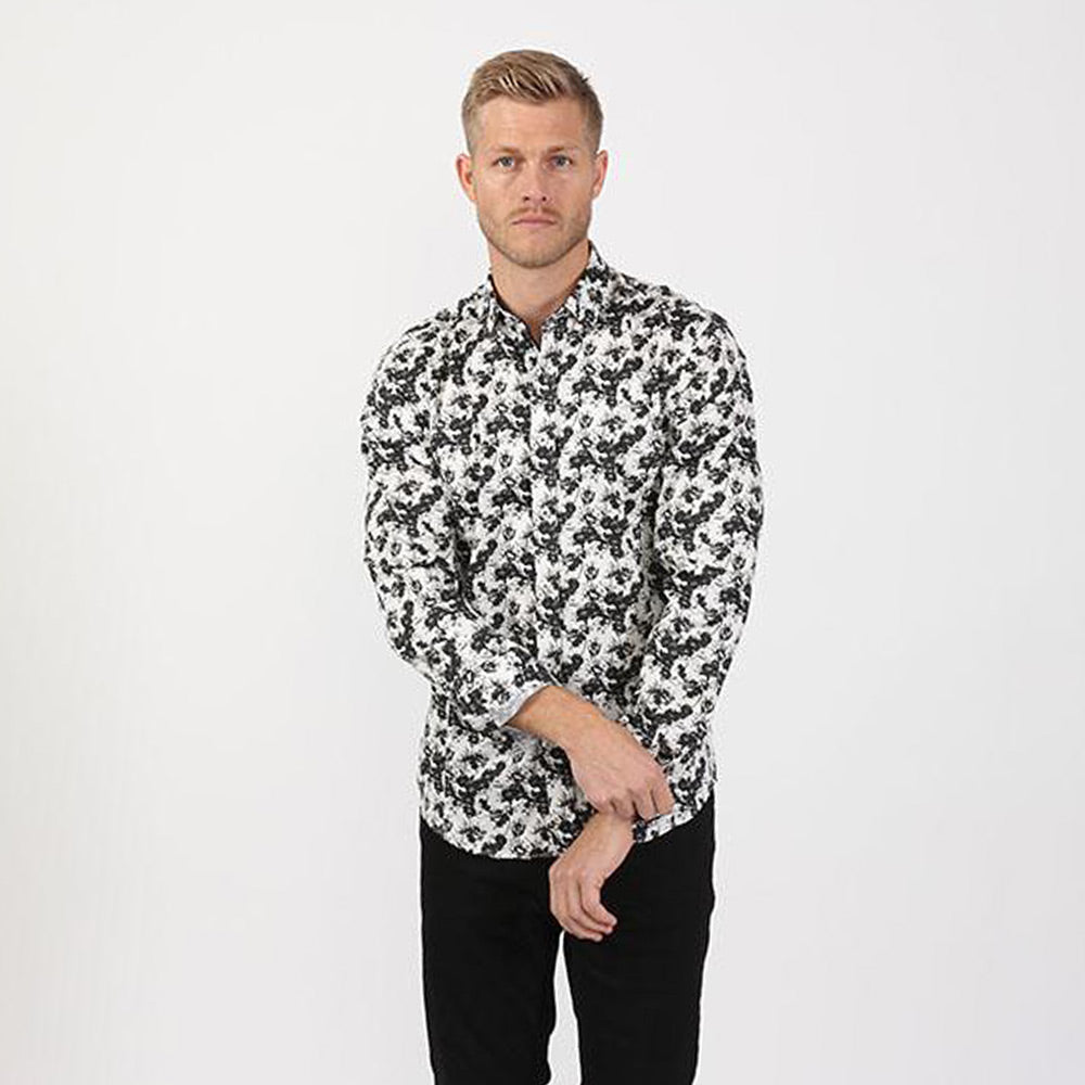 Eight-X | Designer Dress Shirts | Black and White Roses Print Shirt