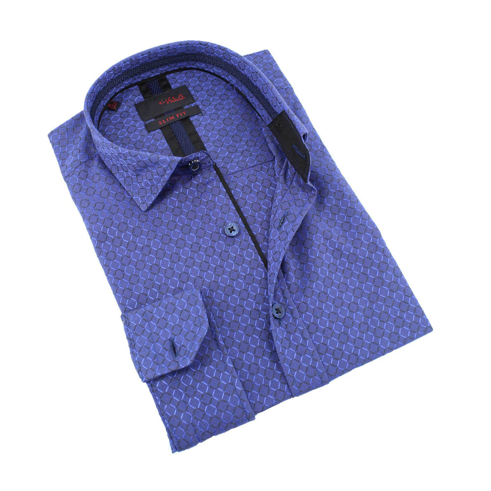 Sax Design Button Down Jacquard Shirt Long Sleeve Button Down EightX BLUE S 