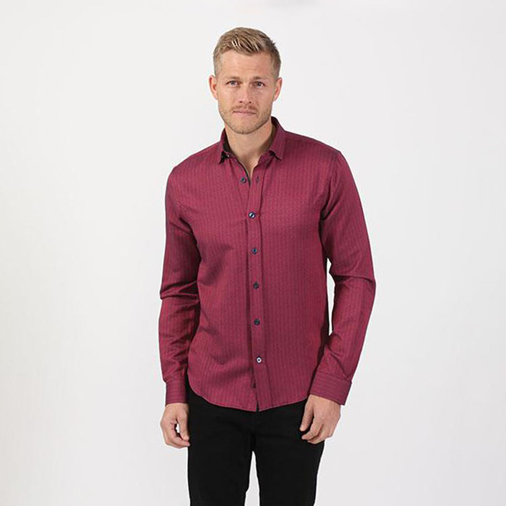 Fuchsia Texture Jacquard Button Down Shirt Long Sleeve Button Down EightX   