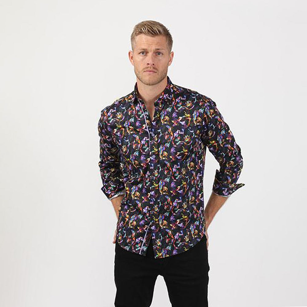 Multi Color Butterfly Button Down Shirt Long Sleeve Button Down EightX   