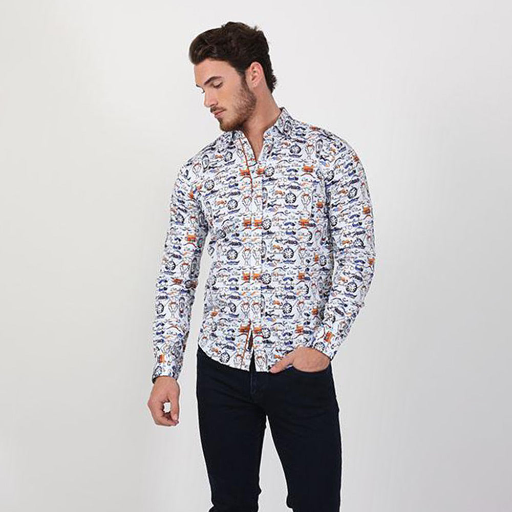 Gentleman's Print Button Down Shirt Long Sleeve Button Down EightX   