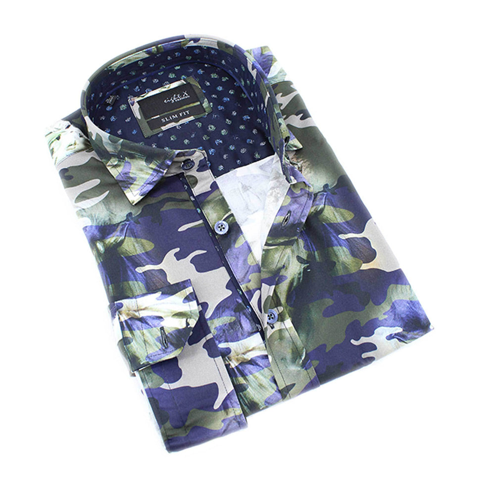 Camo Digital Print Button Down Shirt Long Sleeve Button Down EightX MULTI S 